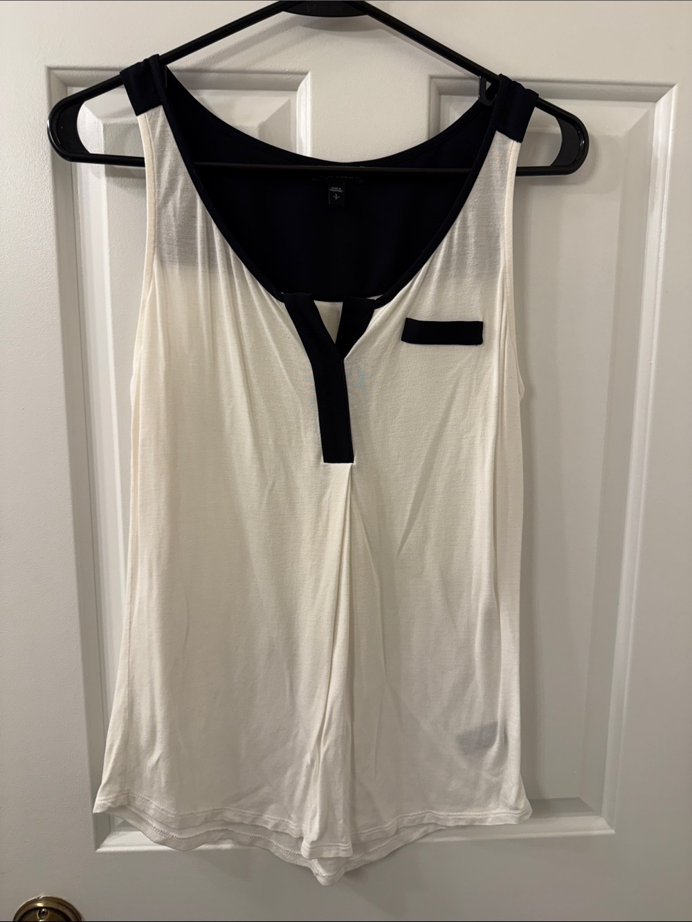 Express Cream Tank with Black Trim and Faux Pocket